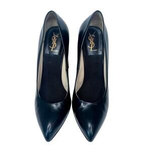 Yves Saint Laurent Black Leather Wooden Heels Size 40